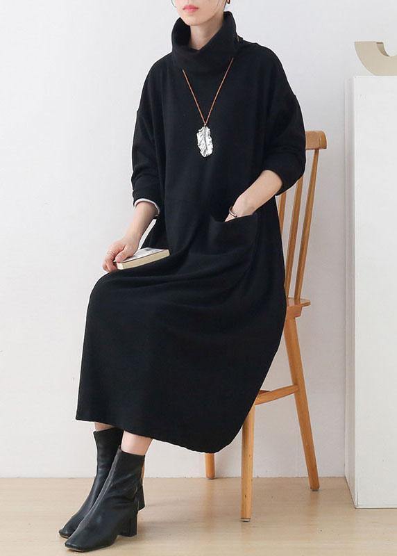 レディース アート風 グレー パッチワーク ポケット付き 秋用 長袖 ローブ風 ニットワンピース