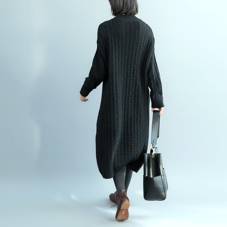 レディース プルオーバー ニットワンピース Oネック ブラック オーバーサイズ セーターワンピース