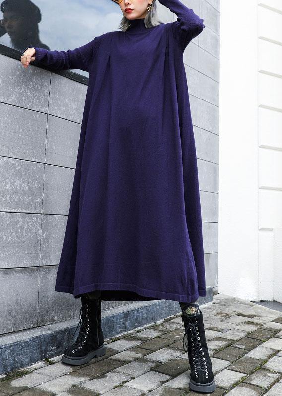 レディース ルーズヘム ニットワンピース ヴィンテージブルー／ふわふわニット／オーバーサイズ／秋向けトップス