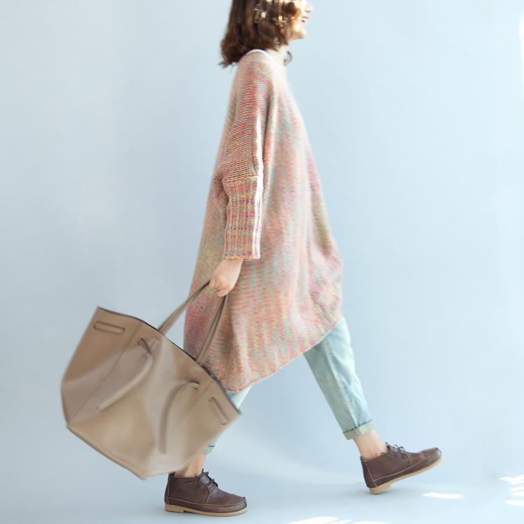 ライトピンク マルチカラー カジュアル ニットワンピース 大きいサイズ ウール混 あたたかい（2025）